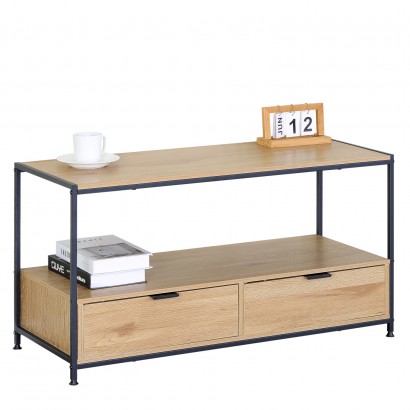 Τραπεζάκι Σαλονιού ArteLibre WEXLEY Δρυς-Μαύρο Μοριοσανίδα-Μέταλλο 100x40x50cm