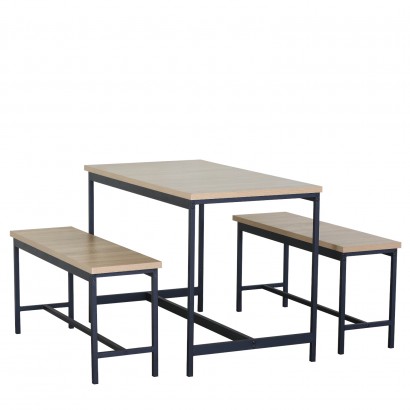 Σετ Τραπεζαρία (2+1) ArteLibre CARRISTON Δρυς-Μαύρο Μοριοσανίδα-Μέταλλο 110x60x75cm