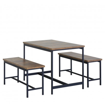 Σετ Τραπεζαρία (2+1) ArteLibre DRAYCOTT Καφέ-Μαύρο Μοριοσανίδα-Μέταλλο 110x60x75cm