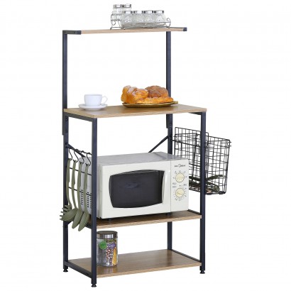 Ραφιέρα Κουζίνας ArteLibre GRANTHAM Δρυς-Μαύρο Μοριοσανίδα-Μέταλλο 60x40x123cm