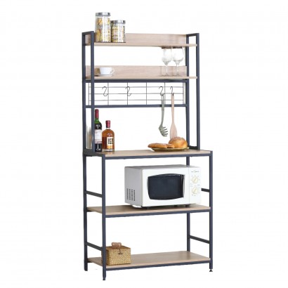 Ραφιέρα Κουζίνας ArteLibre INVERMERE Δρυς-Μαύρο Μοριοσανίδα-Μέταλλο 80x40x170cm