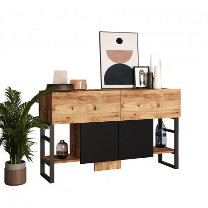 Κονσόλα ArteLibre BLACKFEN Πεύκο-Μαύρο Μοριοσανίδα-Μέταλλο 139x83.6x43cm