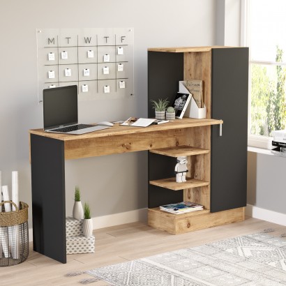 Γραφείο ArteLibre CAMDEN Πεύκο-Μαύρο Μοριοσανίδα 152.3x40x120cm Γραφείο ArteLibre CAMDEN Πεύκο-Μαύρο Μοριοσανίδα 152.3x40x120cm