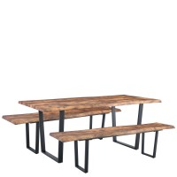 Σετ Τραπεζαρία (2+1) ArteLibre NORTHAM Καρυδί-Μαύρο Μέταλλο-Ξύλο