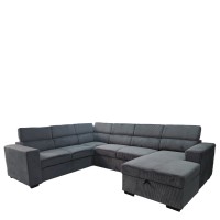 Καναπές Γωνιακός ArteLibre AVELON Γκρι Σκούρο Ύφασμα-Ξύλο 249x312x82cm