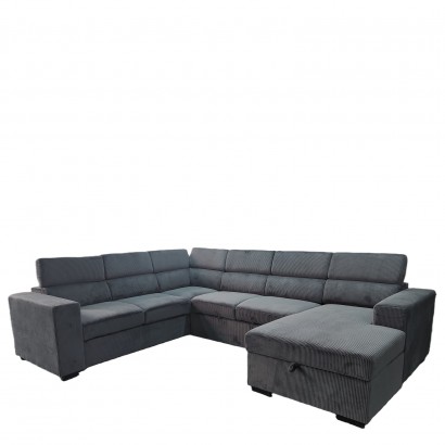 Καναπές Γωνιακός ArteLibre AVELON Γκρι Σκούρο Ύφασμα-Ξύλο 249x312x82cm