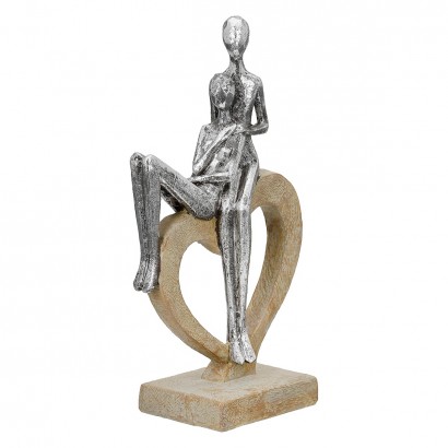 Γλυπτό Καρδιά 'Aroha' Ζευγάρι Μοτίβο Πολυρεζίνη Καφέ-Ασημί 7x14x26cm