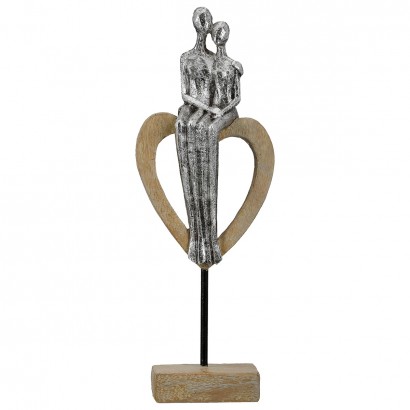 Γλυπτό Καρδιά 'Aroha' Ζευγάρι Μοτίβο Πολυρεζίνη Καφέ-Ασημί 7x11.5x32cm