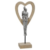 Γλυπτό Καρδιά 'Aroha' Ζευγάρι Μοτίβο Πολυρεζίνη Καφέ-Ασημί 7x14.5x34cm