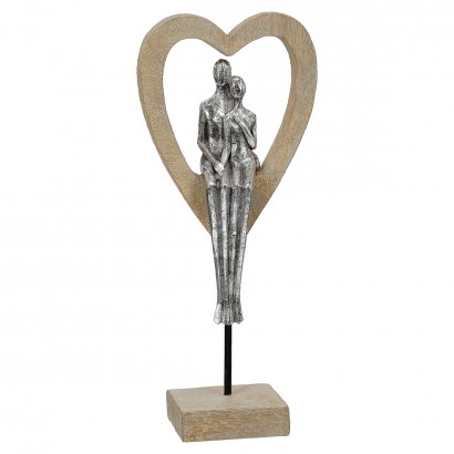 Γλυπτό Καρδιά 'Aroha' Ζευγάρι Μοτίβο Πολυρεζίνη Καφέ-Ασημί 7x14.5x34cm