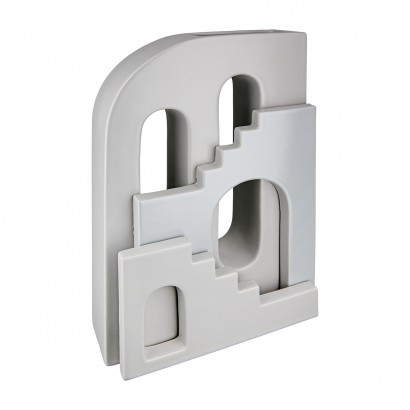 Βάζο Σπιτιού 'Faccia' Μοτίβο Σπιτιού Σκάλα Κεραμικό Γκρι 8x18x30cm