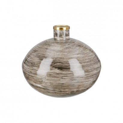 Βάζο Bulbous "Stripes" Striped Μέταλλο Brown PU H. 20 cm D. 20 cm