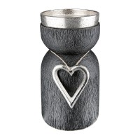 Κηροπήγιο Με Καρδιά ArteLibre Μαύρο Αλουμίνιο-Ξύλο Φ8x17cm