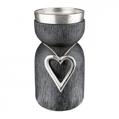 Κηροπήγιο Με Καρδιά ArteLibre Μαύρο Αλουμίνιο-Ξύλο Φ8x17cm