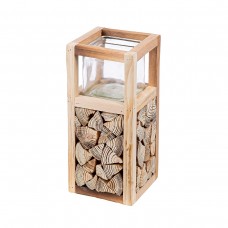 Ανεμοφωτιστικό 'Catasta' Γυαλί-Ξύλο Εκρού 14x14x30cm