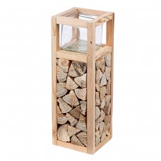 Ανεμοφωτιστικό 'Catasta' Γυαλί-Ξύλο Εκρού 14x14x40cm