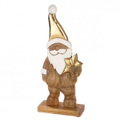 Φιγούρα Άγιος Βασίλης 'Natal' Αλουμίνιο-Ξύλο Μάνγκο Εκρού-Χρυσό-Λευκό 6x12.5x30.5cm