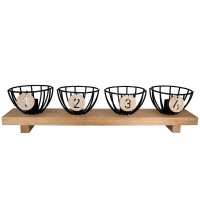 Κηροπήγιο Ορθογώνιο Μέταλλο-Ξύλο Μαύρο-Εκρού 10x45.5x10cm