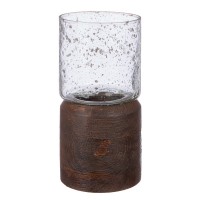 Κηροπήγιο Ρεσώ 'Anuk' Γυαλί-Ξύλο Μάνγκο Καφέ-Διάφανο 20.5x10cm