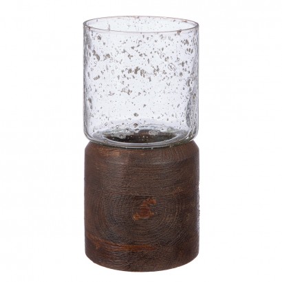 Κηροπήγιο Ρεσώ 'Anuk' Γυαλί-Ξύλο Μάνγκο Καφέ-Διάφανο 20.5x10cm