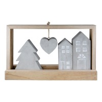 Ανάγλυφο Σταντ Ορθογώνιο 'Casa' Μοτίβο Σπιτιού Τσιμέντο-Ξύλο Εκρού-Γκρι 5x25.5x15cm