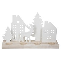 Κηροπήγιο Ορθογώνιο 'Wintertime' Πορσελάνη-Ξύλο Εκρού-Λευκό 10x30x18cm