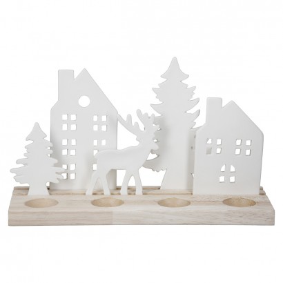 Κηροπήγιο Ορθογώνιο 'Wintertime' Πορσελάνη-Ξύλο Εκρού-Λευκό 10x30x18cm