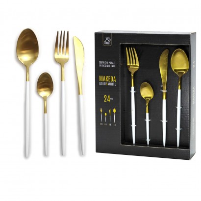 Σετ Μαχαιροπήρουνα MAKEDA Λευκό-Χρυσό Inox 24Τμχ