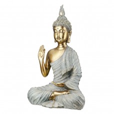Φιγούρα Buddha Συνθετική Ρητίνη Γκρι Χρυσό Χρώμα 16X8X25Cm 16X8X25Cm