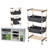 Ραφιέρα Επιδαπέδια Με 2 Ράφια 2 Καλάθια Φυσικό-Μαύρο Ξύλο-Ύφασμα 50x28x92cm