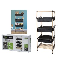 Ραφιέρα Επιδαπέδια Με 2 Ράφια 3 Καλάθια Φυσικό-Μαύρο Ξύλο-Ύφασμα 49x28x124cm