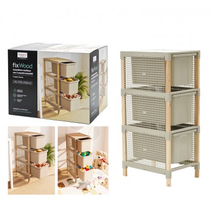 Συρταριέρα Μπεζ-Φυσικό Πλαστικό-Ξύλο 31x32x114cm