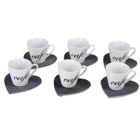 Κούπα 6cl 'Cafe' Με Πιατάκια Καρδιές Λευκό-Μαύρο Κεραμικό Σετ 12Τμχ