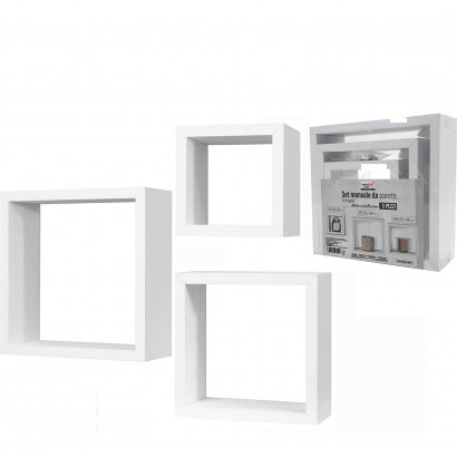 Σετ Ράφια Κυβικά Λευκά Ξύλο 25x25x9cm-20x20x9cm-15x15x9cm 3Τμχ