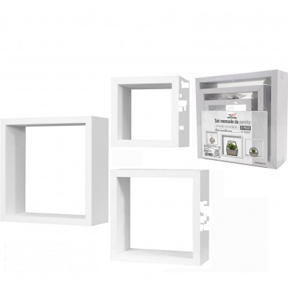 Σετ Ραφιών Κύβοι Λευκό Ξύλο 35x35x12cm-30x30x12cm-25x25x12cm 3Τμχ