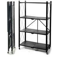 Ραφιέρα 4 Ράφια Πτυσσόμενη Τροχήλατη Μαύρο Μέταλλο 71x34x124cm