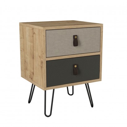 Κομοδίνο ArteLibre TILOS Φυσικό-Ανθρακί-Ανοιχτό Καφέ 45x39x60cm