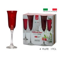 Ποτήρι Σαμπάνιας 17cl Διάφανο-Κόκκινο Γυαλί Σετ 4Τμχ