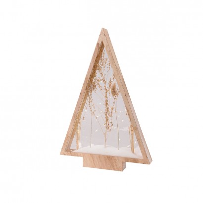 Ανάγλυφο Σταντ (LED) Χριστουγεννιάτικο Δέντρο Μοτίβο Ξερά Λουλούδια Ξύλο Εκρού 5x40x58cm