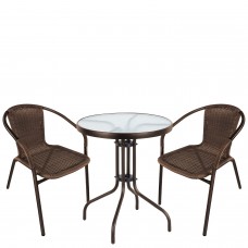 Σετ Τραπεζαρία Κήπου ArteLibre EARTH Καφέ Rattan-Γυαλί-Μέταλλο Με 2 Πολυθρόνες 14990524