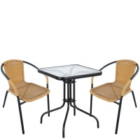 Σετ Τραπεζαρία Κήπου ArteLibre MARS Μαύρο-Μπεζ Rattan-Γυαλί-Μέταλλο Με 2 Πολυθρόνες 14990490 Σετ Τραπεζαρία Κήπου ArteLibre MARS Μαύρο-Μπεζ Rattan-Γυαλί-Μέταλλο Με 2 Πολυθρόνες 14990490