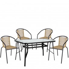 Σετ Τραπεζαρία Κήπου ArteLibre SUN Μαύρο-Φυσικό Rattan-Γυαλί-Μέταλλο Με 4 Πολυθρόνες 14990590