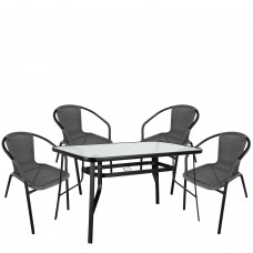 Σετ Τραπεζαρία Κήπου ArteLibre SUN Μαύρο-Γκρι Rattan-Γυαλί-Μέταλλο Με 4 Πολυθρόνες 14990539