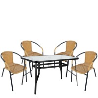 Σετ Τραπεζαρία Κήπου ArteLibre SUN Μαύρο-Μπεζ Rattan-Γυαλί-Μέταλλο Με 4 Πολυθρόνες 14990537 Σετ Τραπεζαρία Κήπου ArteLibre SUN Μαύρο-Μπεζ Rattan-Γυαλί-Μέταλλο Με 4 Πολυθρόνες 14990537