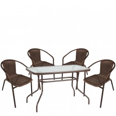 Σετ Τραπεζαρία Κήπου ArteLibre VULCAN Καφέ Rattan-Γυαλί-Μέταλλο Με 4 Πολυθρόνες 14990534