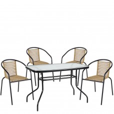 Σετ Τραπεζαρία Κήπου ArteLibre VULCAN Μαύρο-Φυσικό Rattan-Γυαλί-Μέταλλο Με 4 Πολυθρόνες 14990593