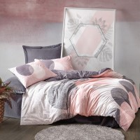 Σετ παπλωματοθήκη Leron Cotton Box 4 τμχ Διπλή (200x220) χρώμα γκρι