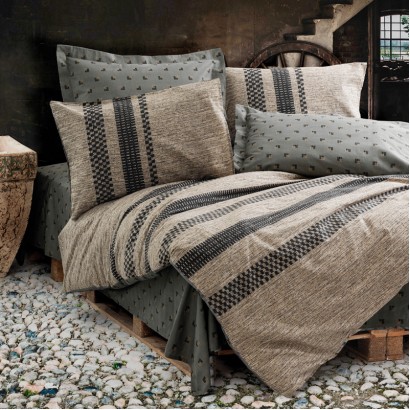 Σετ παπλωματοθήκη Arlo Cotton Box 4 τμχ Διπλή (200x220) χρώμα καφέ - γκρι