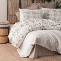 Σετ παπλωματοθήκη Asilo Cotton Box 4 τμχ Διπλή (200x220) χρώμα καφέ - λευκό