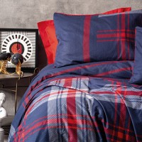 Σετ παπλωματοθήκη Abel Cotton Box 4 τμχ Διπλή (200x220) χρώμα σκούρο μπλε - κόκκινο